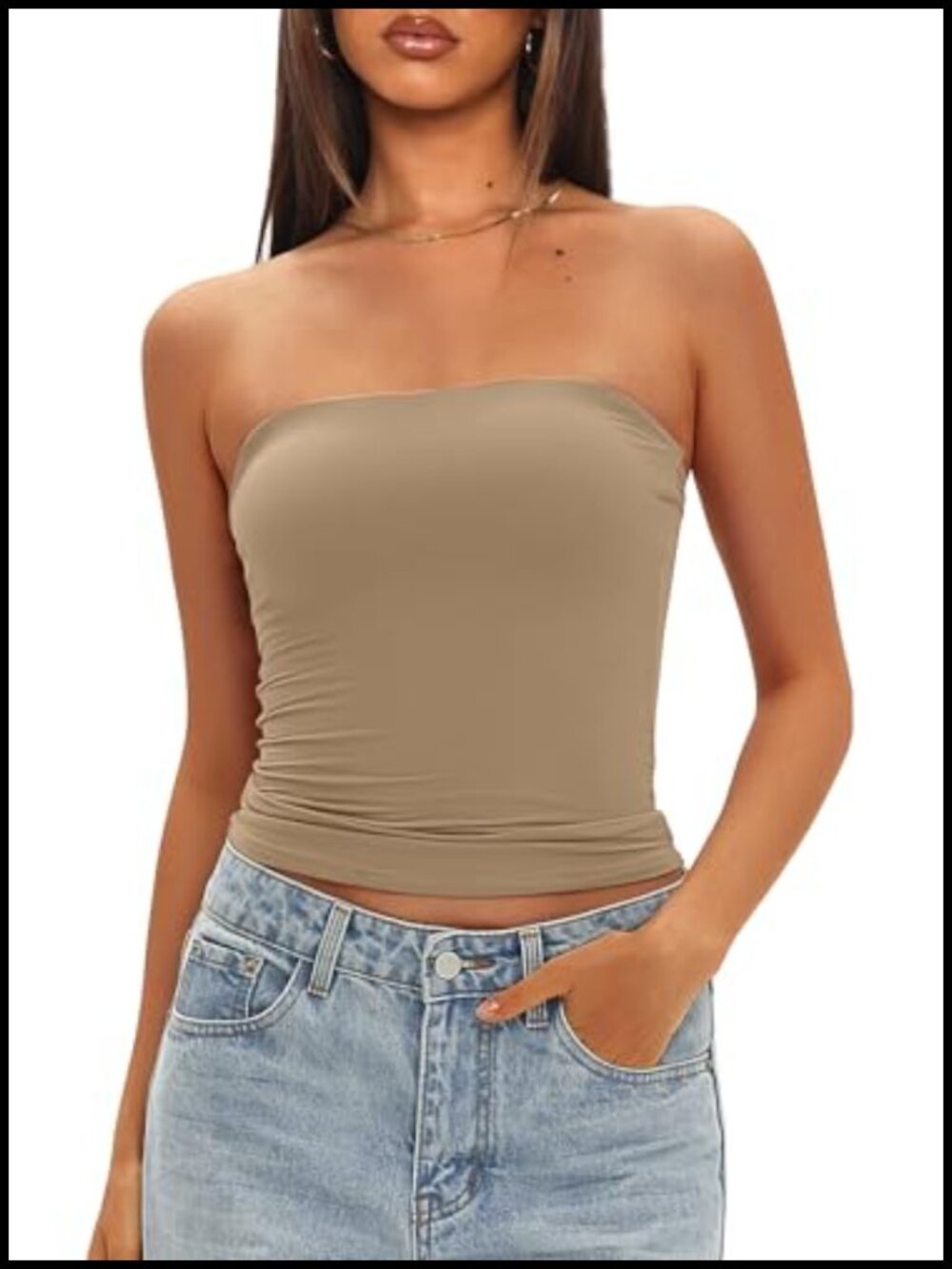 Double Lined Strapless Tube Top with Built-in Bra Removable Pads Seamless